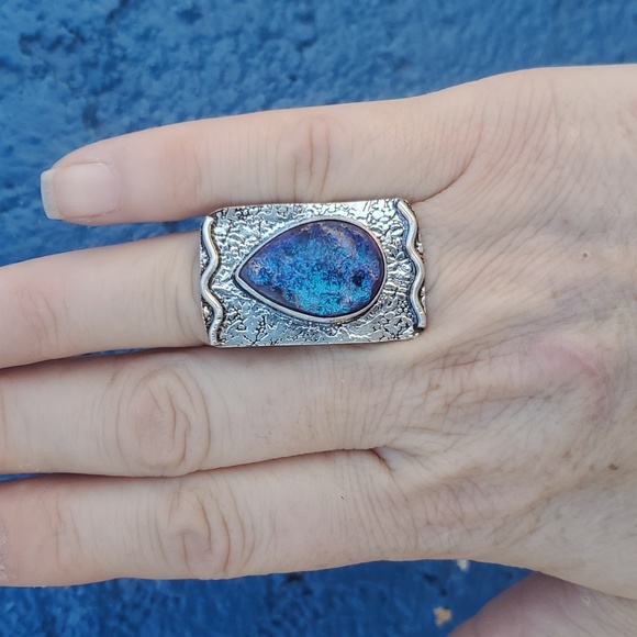 New Dichroic Glass 925 Silver Ring. - Picture 5 of 16